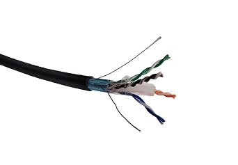 Micro CONNECTORS 1000 Feet CAT 6E Shielded Solid Direct Burial Outdoor Bulk 23AWG Cable-Black TR4-560EB-DB