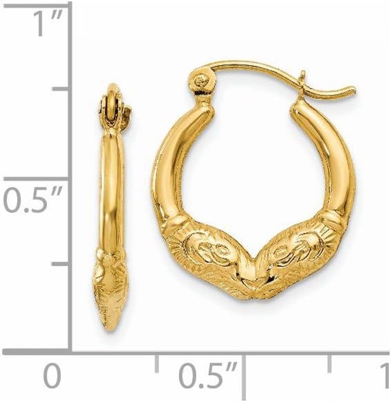 14K Yellow Gold Ram Head Hoop Earrings