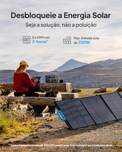 BLUETTI EB3A Gerador de Energia Solar, Bateria LiFePO4 de 268Wh com 1 Tomada CA de 220V / 600W (Pico