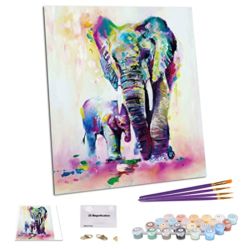 TAHEAT Nouveau kit de Peinture Bricolage par numéros 16 x 20 pour Adultes, Toile de Lin pour Enfants - Père et Fils d'éléphant colorés (sans Cadre) Cover
