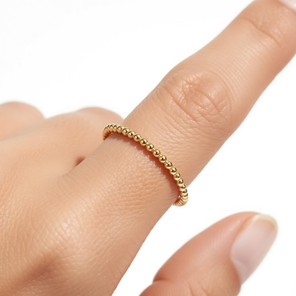 Jewelry Affairs 14k Yellow Gold Beaded Single Row Ring, Gold Beaded Band Ring