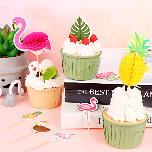 44 Pcs Tropical Hawaiian Cupcake Toppers Glittery Flamingo And Pineapple Palm Leaf Cupcakes Toppers Cake Picks For Hawaii Luau Summer Party Baby Shower Party Supplies #TOP3