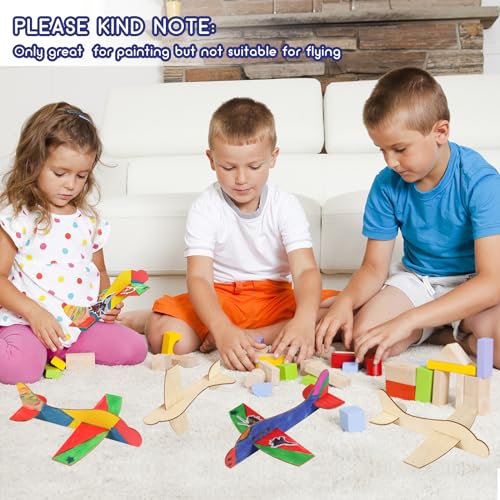 BAPHILE 12 Pack DIY Wood Planes，Mini Airplane Paint and Decorate Wooden Airplane Craft Kits with Decorate Tools for Kids School Craft Decor Projects