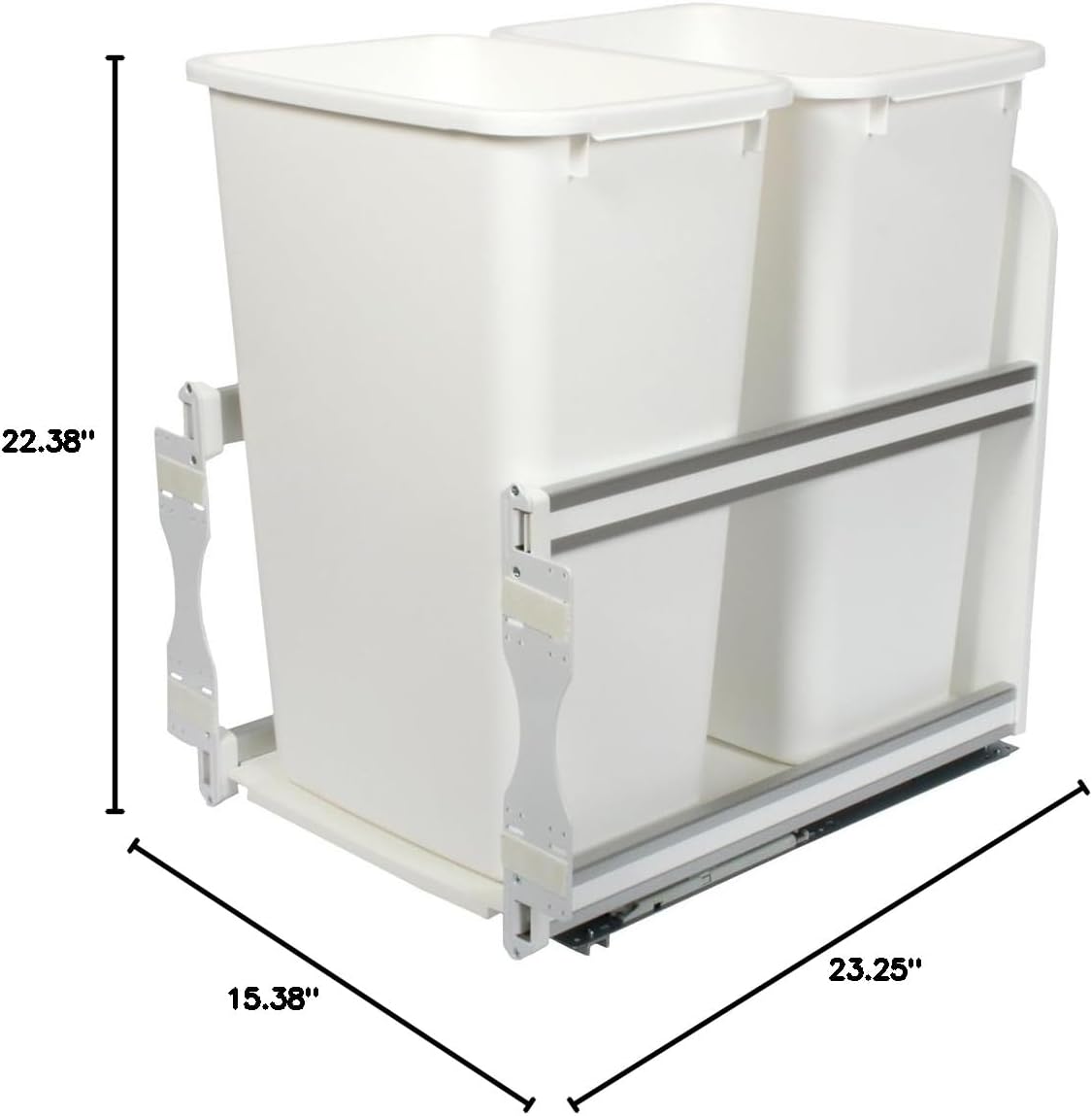 Knape & Vogt USC18-2-50WH In-Cabinet Pull Out Soft Close 2 Trash Cans Set, 23.25-Inch by 15.38-Inch by 22.38-Inch,White