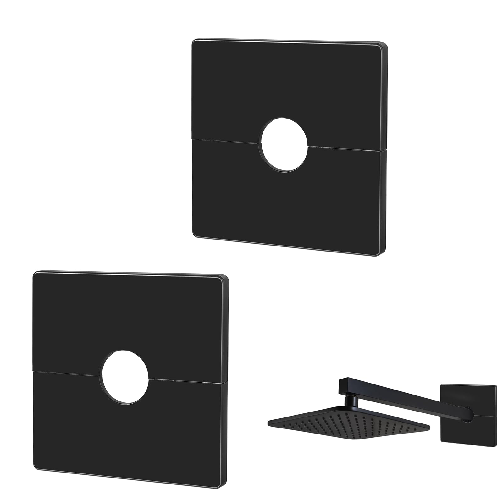 2 Pcs Plumbing Cover Plates, Square Shower Arm Flange Escutcheon Plate Wall Split Pipe Flange Cover Plate for Fixed Shower Head Faucet Standard 1/2 Inch Pipes (Black)