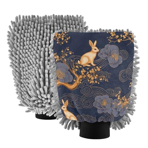 IOACIY Absorbent Microfiber Car Wash Drying Mitts, 2 Pack, Scratch-Free & Lint-Free, Rich Foam, Highly Absorbent, Double Sided, Wash Mitt Perfect for Car Washing, L, Rabbit (16)