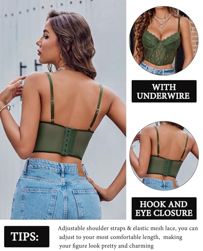 Image of Avidlove Lace Bralette for Women V Neck Bustier Corset Tops with Underwired Racerback Adjustable Strap Crop Top