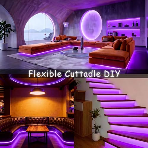 Image of 40 FT Purple Led Lights Strip Indoor Rope Lights Easy DIY Halloween Decor Cuttable Strip Lights for Room Bathroom Living Room Kitchen Ceiling Wall Vanity Mirror Decor