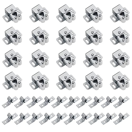 SUpoetry 20 Piezas Cierres de Doble Rodillo para Puerta de Mueble, Pestillos Resistentes para Gabinetes, Pestillo de Resorte, Adecuado para Armario de Cocina, con Tornillos Cover