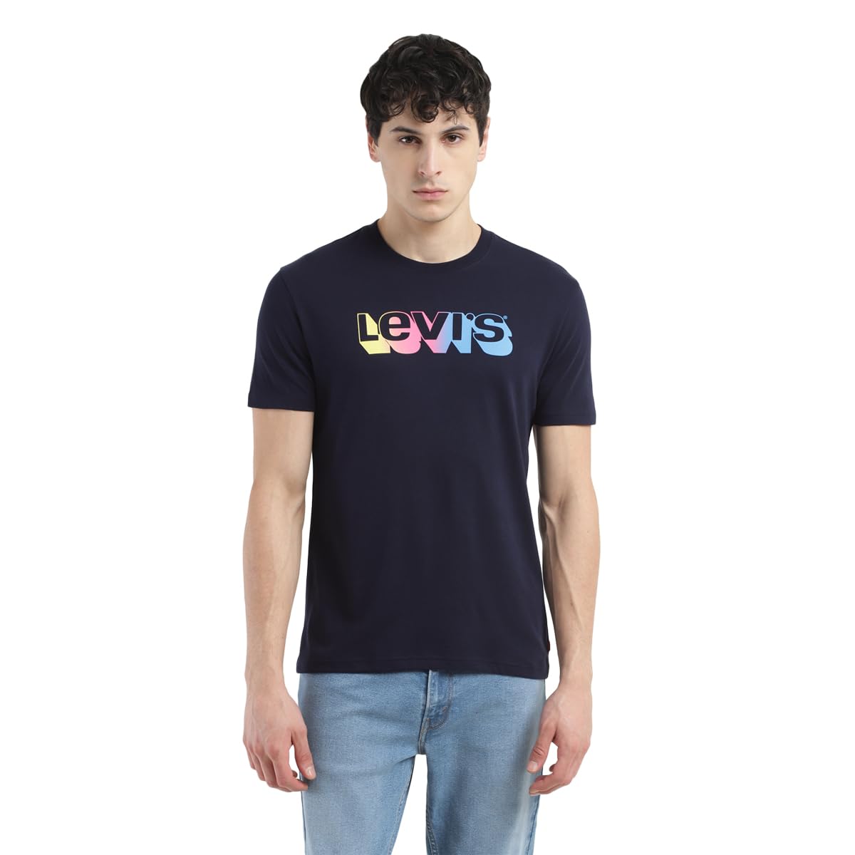 Levi’s Men’s Crew Neck Regular Fit Brand Logo T-Shirts, Blue, Large