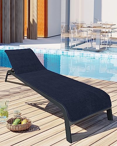 LAYNENBURG Lote de 2 Toalla para Tumbona de jardín - 100% algodón - Oeko-Tex 100 - Funda de Toalla de Rizo para Tumbona - Funda de Hamaca para Playa, Piscina (75x200 cm Azul)