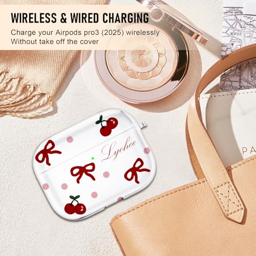 Image of Compatible Airpods Pro 3 Case (2025),Soft Cute Red Bow Print Silicone Protective Cases for Apple AirPods Pro 3rd Generation Case,Airpod Pro 3 Cover with Keychain&Cleaner Kit for Women /Girls,Red Bow