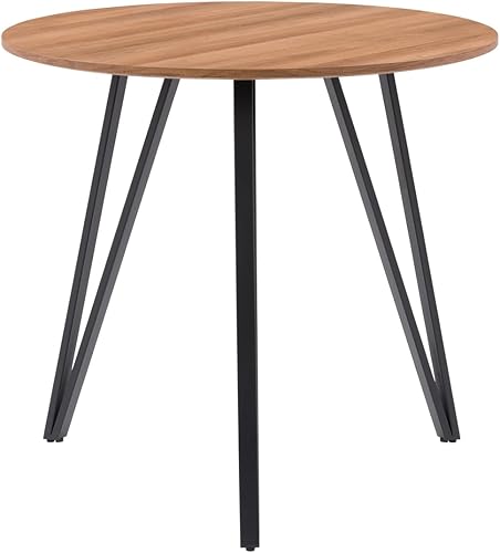 CorLiving Lennox - Mesa de comedor con patas de hierro negro con parte superior de grano de madera marrón