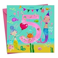 Twizler 5th Birthday Card for Girls - Mermaids - Age 5 Year Old Childrens Happy Birthday Card for Girl - Daughter - Granddaughter