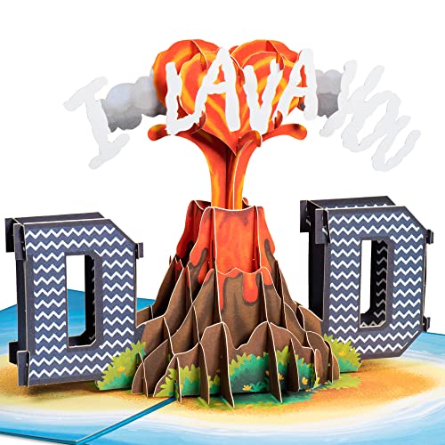 Paper Love 3D Fathers Day Card Pop Up, I Lava You Dad, Gift for Dad, Husband, Son, Anyone - 5' x 7' Cover - Includes Envelope and Note Tag