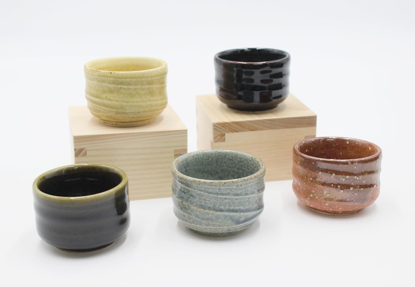Japanese Traditional Mino Sake Cup (Set of 5) Wine Soju Porcelain Color Variety Sakazuki Cup Gifts (Enshou Gama)