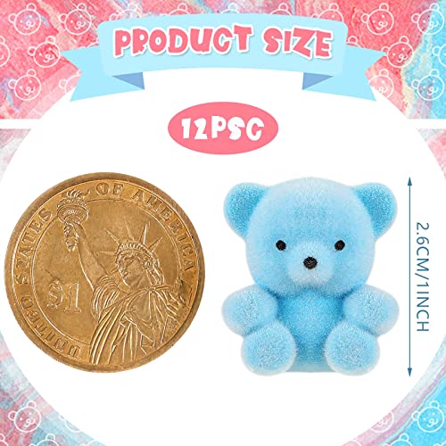 12 Pcs Miniature Flocked Plush Mini Bears Stuffed Bear Decorations For Birthday Cake Wedding Decorations Party Favor Supplies Bag Charm Diy Accessory 2.6 Cm/ 1 Inch(Blue, Pink, Purple, White) #TOP2