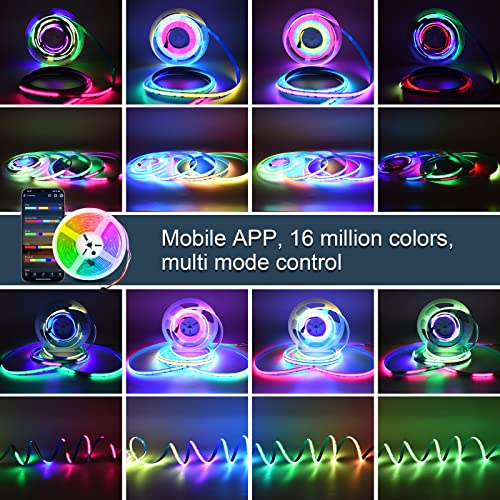 Image of RGB Smart IC COB Led Strip Light 3600 LEDs 16.4ft 12mm Width, 12V Alexa Led Light Strip for TV Backlight, Flexible Tape Light for Room Decor, Music Sync, APP Control, RGB+IC