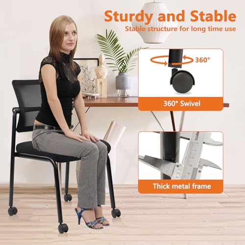Image of CLATINA Stacking Armless Office Chair with Wheels, Stackable Mesh Guest Reception Desk Chairs with Adjustable Backrest for Waiting Room Conference Lobby Side School, Black, 1 Pack