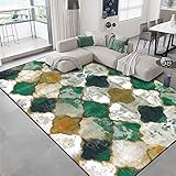 Jiyuhang Teppich Wohnzimmer 200x300 cm, Kurzflor Teppich Schlafzimmer The Carpet Relax Moderner Flauschiger Abstrakt Farbverlauf, Creme Smaragd Senfgelb Streifen Designer Teppiche Gegend