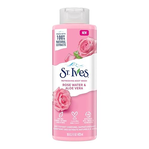 St. Ives Gel de baño refrescante limpiador de agua de rosas y aloe vera hecho con limpiadores a base de plantas y extractos 100% naturales, 16 onzas