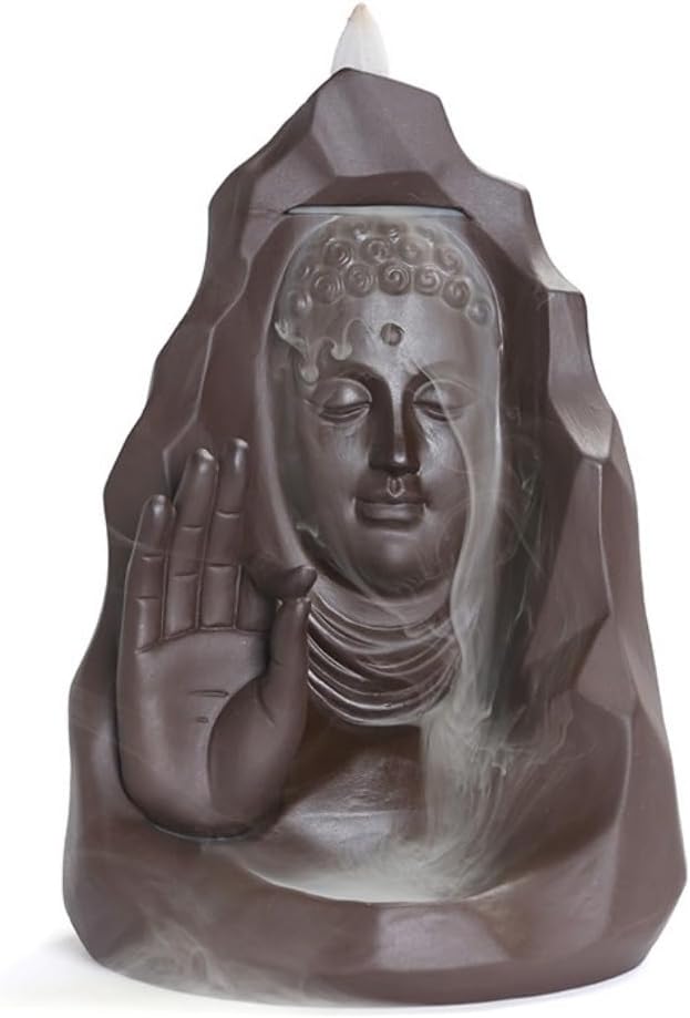 Purple Sand Buddha Sandalwood Incense Burner Waterfall Smoke Incense Holder Buddha's Palm Backflow Incense Burner Home Decoration