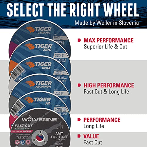 Image of Weiler 56091 3 inch x 1 /16 inch Wolverine Type 1 Cut-Off Wheel, A36T, 3 /8 inch A.H. 10 Pack