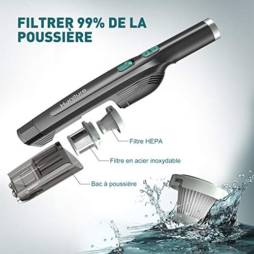 Aspirateur à Main sans Fil, Aspirateur Voiture 18000Pa,200W Aspirateur de Table Puissant avec Socle,USB Type-C Charge Rapide, 2 Vitesses, Brosse Extensible pour Poils d'animaux (Noir) - Image 6