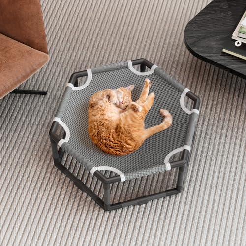 Tresbro Cama de rede elevada para gatos, cama giratória hexagonal para uso interno e externo com tec