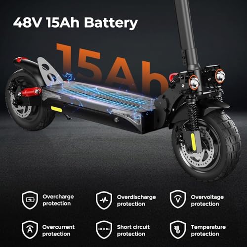 iScooter Electric Scooter, iX4 Electric Scooters Adult 10 Inches Off-road Honeycomb Tires, 45 km Long Range, 48V 15Ah Fast E-Scooter, 3 Speed Modes with APP Control, Dual Shock Suspension - Image 3