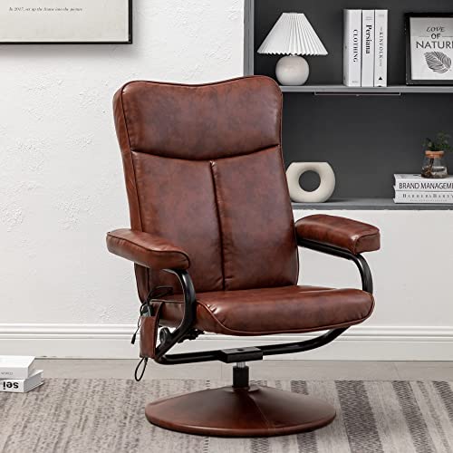 Mellcom Recliner Chair With Ottoman, Office Lounge Chair With Vibration Massage, Swivel Lounge Armchair For Living Room Bedroom, Remote Control, Side Pocket, Brown #TOP3