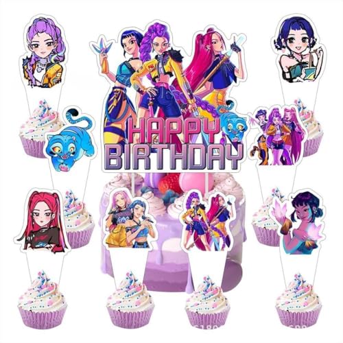 25 Pcs Cartoon Cake Decorations, Include 1 Happy Birthday Cake Toppers, 24 cupcake Topper for Cute Birthday Decorations