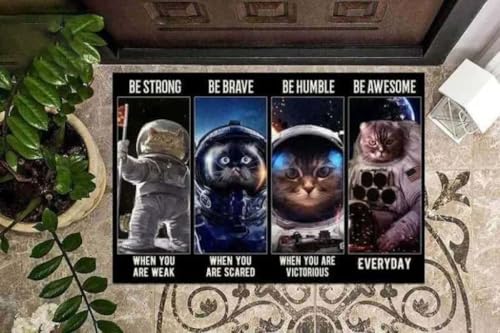 ���փ}�b�g �L�D���̔L�F����s�m�ア���ɋ����Ȃ낤�Ǐ���Г�s 50×80cm doormat Cat Lover Cat Astronaut Be Strong When You Are Weak Wall Decor s Inhouse s