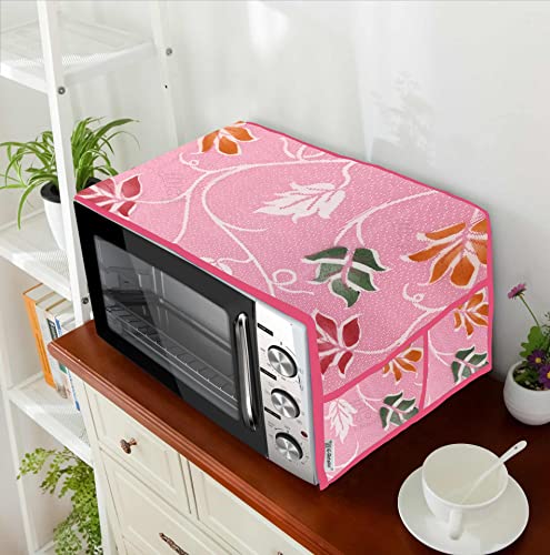 Image of Polyester 3-Layered Microwave Oven Top Cover With 4 Utility Pockets Suitable for Upto 30 Liter (Color- Pink, Size-36x14 Inches)