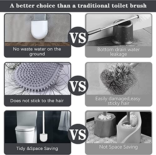 Image of Roktry Toilet Brush and Holder Set for Bathroom, Flexible Toilet Cleaning Bowl Brush Head with Silicone Bristles, Compact Size for Storage and Organization (Multicolor)