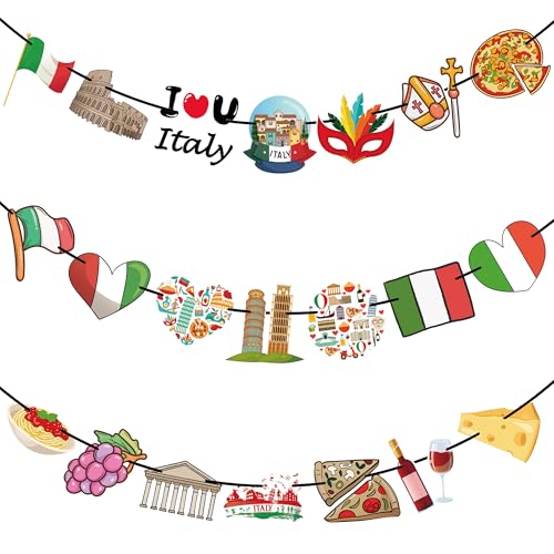 3PCS Italy Flag Banner Carnival Party Supplies Decorations -National Day of Italy Italian Mexico Birthday Wedding Party Favors