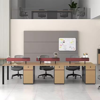 Deskio Six Person Workstation with Storage, Laptop Table, Study Table, Industrial Table, Workstation, Made with Engineered Wood, Multipurpose Table ? Sandy Brown & Smoke Grey (360L x 120W x 105H Cm).