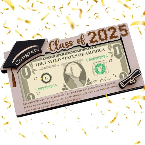 2025 Graduation Money Holder for Senior College University Graduates - Wooden Cash Gift Box for Graduation Gifts 2025（Cash Clip） (Black)