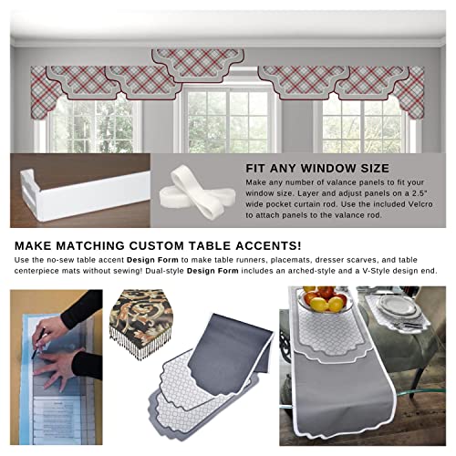 Traceable Designer No-Sew Arched Cornice Valance Kit, Patented No-Sew Trace-Cut-Hang Design Form for Precision Shaping Without a Sewing Machine, Creates Tailored Window Toppers, Fits Curtain Rods