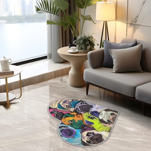 Bunte Bulldogge Hund Liebe Langhaar Verdickte Boden-Fußmatte Teppiche 80 cm Niedliche Französische Bulldogge Bereich Teppich für Wohnzimmer Küche Schlafzimmer Waschbar Rutschfeste Bodenmatte Teppich
