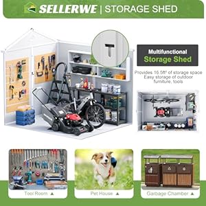 8×6 FT Resin Shed Waterproof Large Outdoor Storage Shed with Floor Lockable Door Window Vents Plastic Tool Sheds for Outside Patio Poolside Lawn All Weather Use Dove Grey