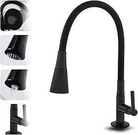 Torneira Gourmet para Bancada Cozinha, Flexível, Base Metálica, 2 Jatos, Preta MZcell