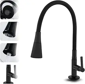 Torneira Gourmet Cozinha de Bancada Flexível Preta Fosca - Rosca 3/4 Polegada, 2 Jatos (Ducha e Arejado), ABS com Base Metalizada, Comando 1/4 de Volta