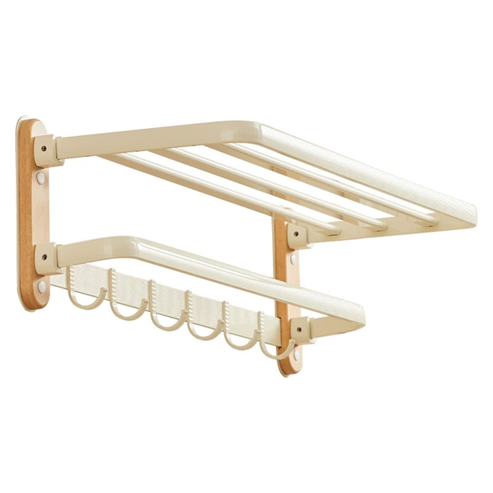 Foldable Bathroom Towel Rack With Hooks,Modern Rustproof Shelf,Wall Mounted Rail Hanger For Hotel Dorm Restroom RV Gym(60cm)