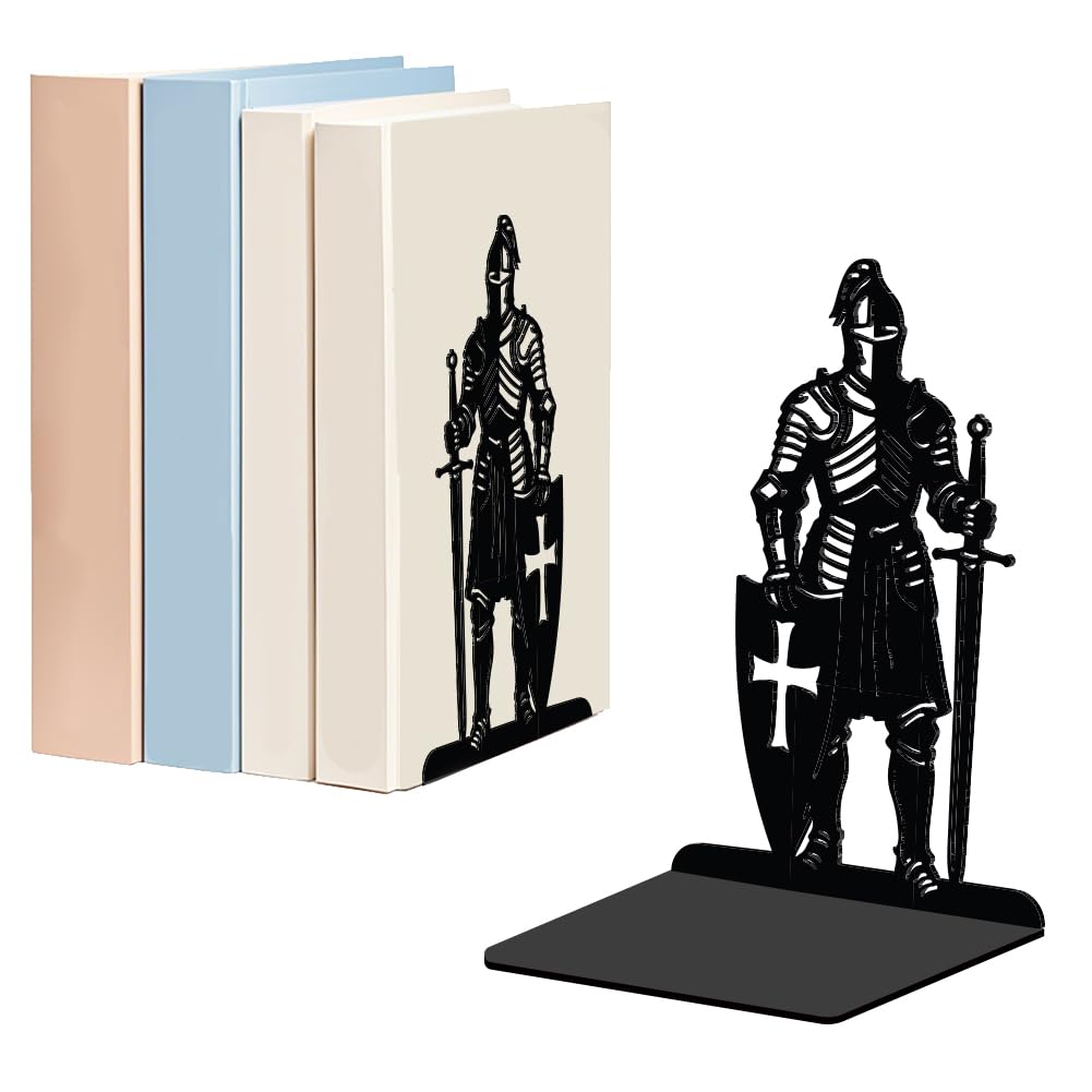 WADORN 1 Pair Knight Metal Decorative Bookends for Shelves, Unique Heavy Duty Metal Decorative Book Ends Non-Skid Black L-Shaped Book Stopper for Home Library Office Dorm, 5.3x4.3x7.9 Inch โ image 1