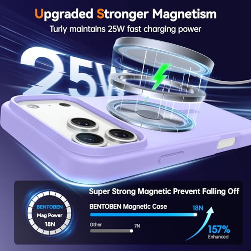 Image of BENTOBEN Magnetic for iPhone 17 Pro Max Case 6.9 inch 2025, [Compatible with Magsafe]Cute Slim Frosted Matte Military Shockproof Protective Bumper Girl Men Phone Cover for iPhone 17 ProMax,Lavender Purple