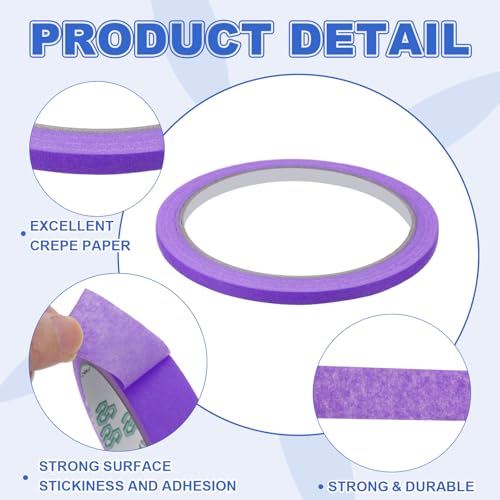 Image of MECCANIXITY Masking Tape 0.2 Inch x 21 Yard Painters Tape Adhesive Paint Tapes for DIY Crafts Arts Wall Painting Labeling Car Home Office Decoration, Purple, Pack of 6