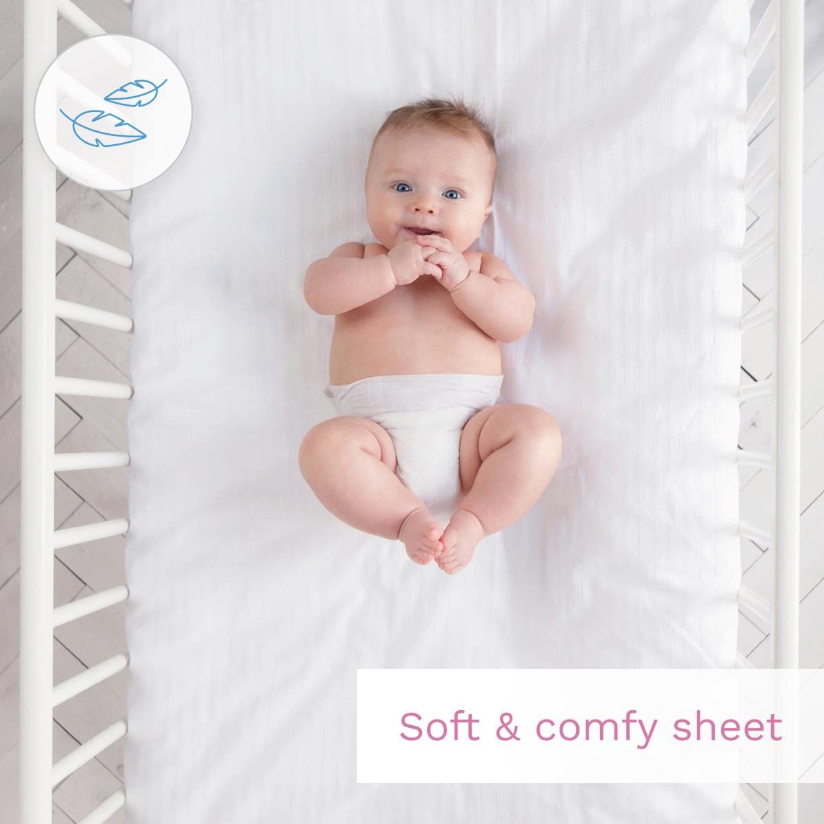 Jersey 100% Cotton Fitted Sheet for 90 x 40 cm Baby Crib Cradle Mattress (White) — view 7