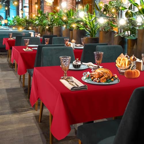 Image of sancua 2 Pack Red Tablecloth 60 x 102 Inch, Rectangle 6 Feet Table Cloth - Stain and Wrinkle Resistant Washable Polyester Table Cover for Dining Tables, Buffet Parties and Camping