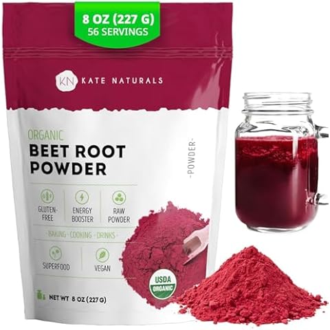 Kate Naturals Beet Root Powder Organic for Smoothie & Energy Boost. Nitric Oxide Supplement for Workout (8oz, Earth Flavor, Mix with Juice Easily) Cover